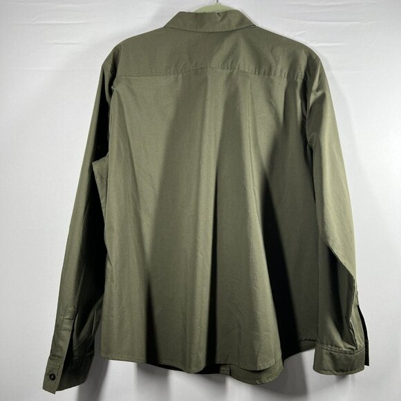 Chico's Women's Blouse Solid Green Button Up Collared Top Long Sleeves Career - Picture 3 of 8